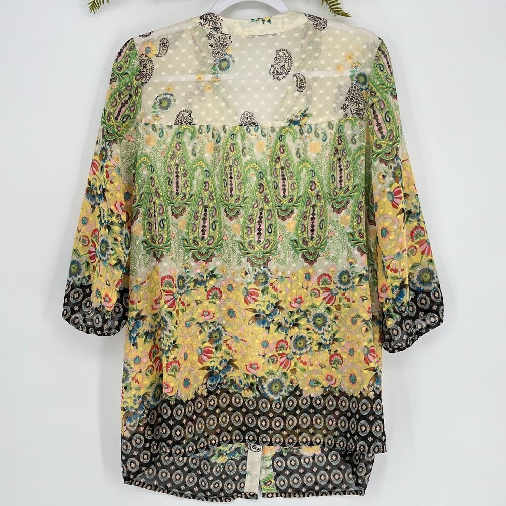 Lightweight Floral Button-Down Tunic Shirt - Yellow Green - Picture 4 of 12